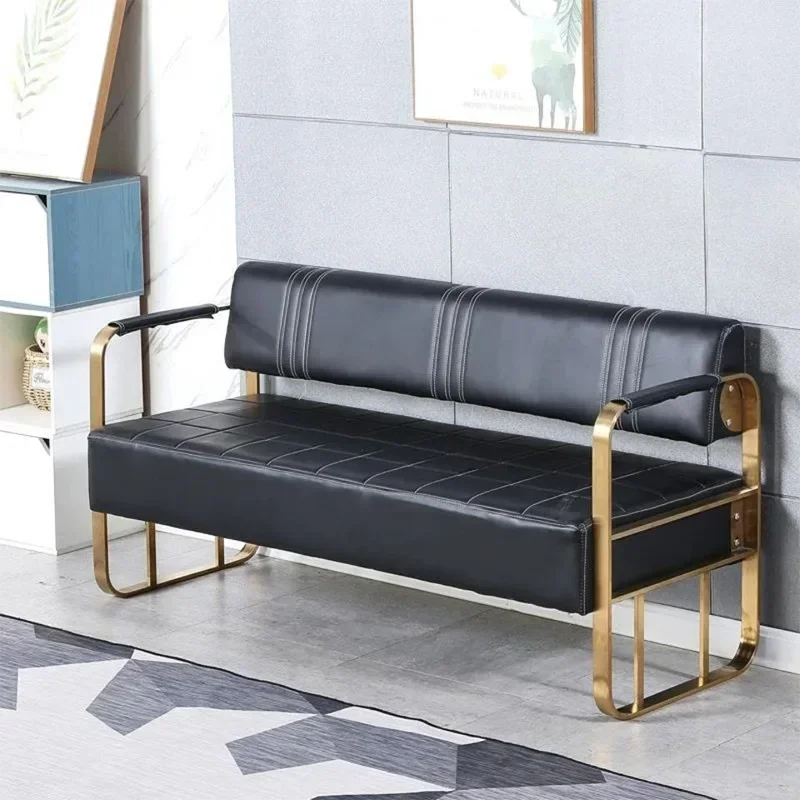 Sofa Modern Customized Stainless Steel Beauty Salon Waiting Sofa Long Bench Barbershop Chairs Shampoo Furniture Modern Simple