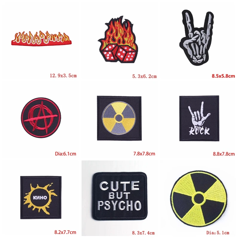 10PCS/lots Rock Style Embroidery Patch Punk Skull Patch Iron On Patches For Clothing Jackets Sewing Applique Letter Ironing DIY