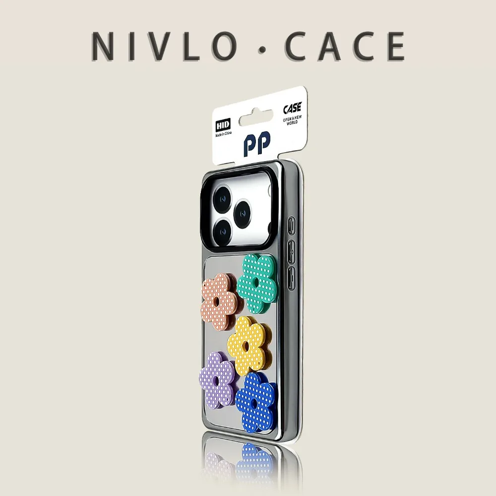 For iPhone 18 Pro Max Case Mirror 3D Colorful Flowers Square Electroplated Minimalist Premium Cover with iphone 17 16 15 14 13