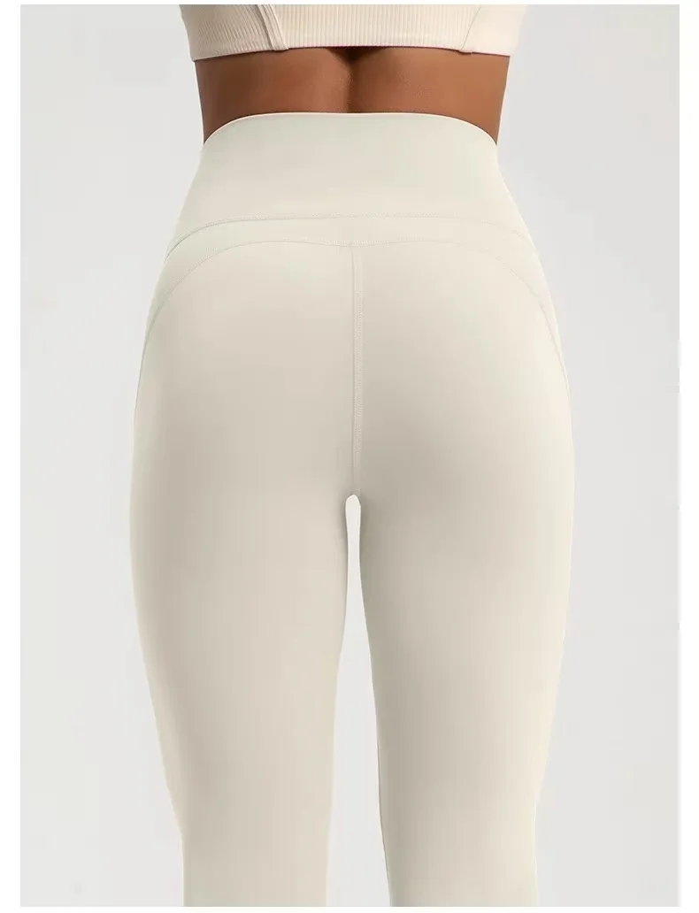 Nackt-Optik, hohe Taille, taillenbetont, hüfthebend, Fitness-Übung, elastische Schlaghose, Damen, lässige Outdoor-Lauf-Yoga-Hose – Detail 10