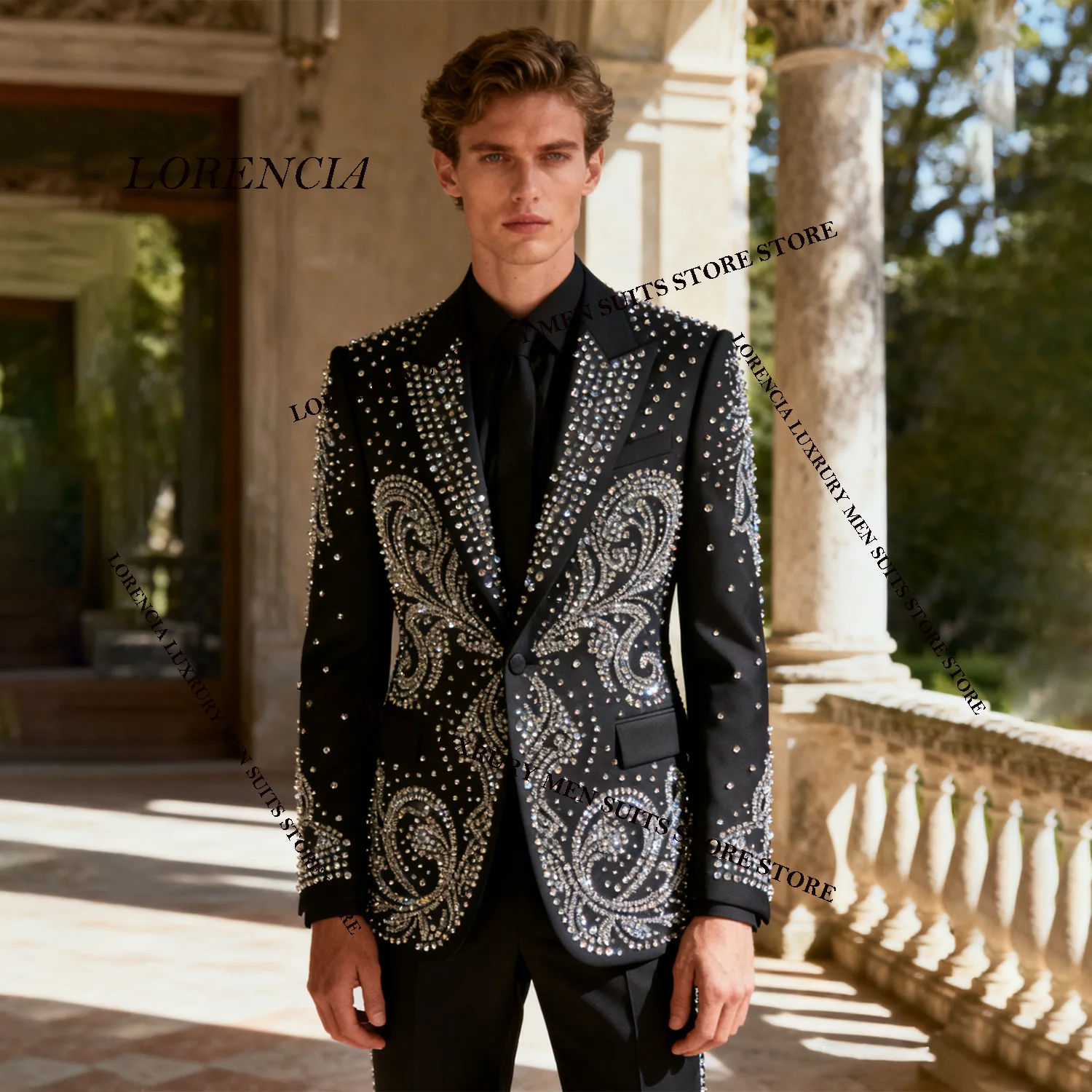 

Luxury Diamond Design Sparkle Men Suits Fashion Wedding Tuxedos Slim Ropa hombre 2 Pieces Sets Customized Groom Male Blazers