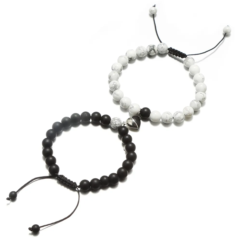 2pcs/set Magnet Bracelets Couple Matching Braslet Natural Stone Distance Braiding Bracelet Lovers Jewelry Valentine's Day Gift