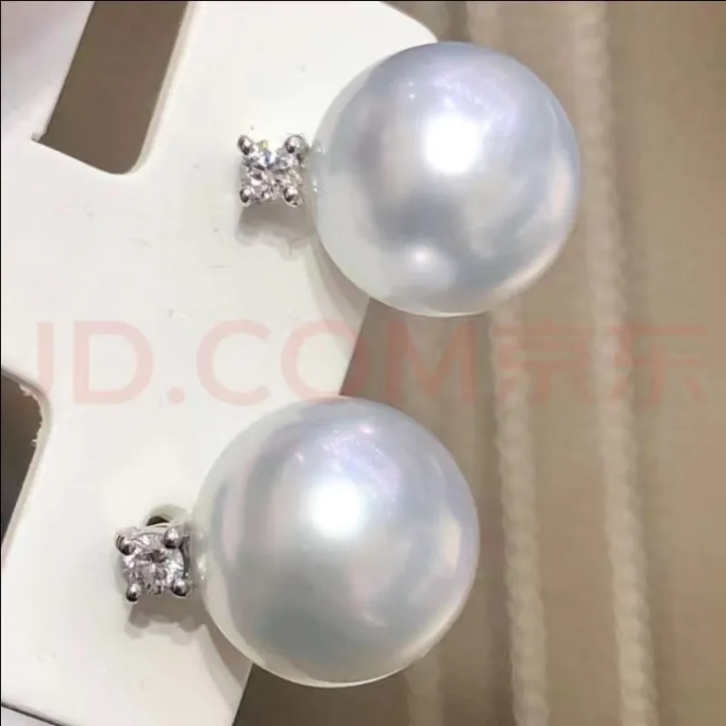 

Pair 12-14mm Genuine White Round Pearl Earrings for Wen Women Simple Wedding Party Jewelry Accessories Dangle ,hook Stud 887AAA