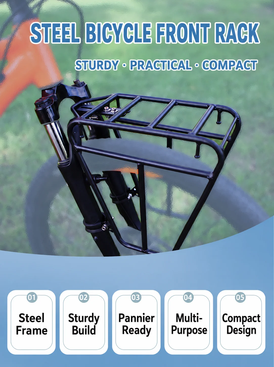 1pcs Bicycle Cycle Front Rack Heavy Duty Steel Cycling Front Bracket Luggage Shelf Cargo Rack Mountain Bike Front Rack