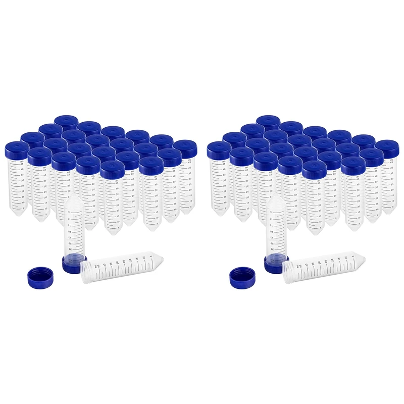 50Pcs Conical Centrifuge Tubes 50Ml Plastic Test Tubes With Screw Caps, Polypropylene Container With Graduated