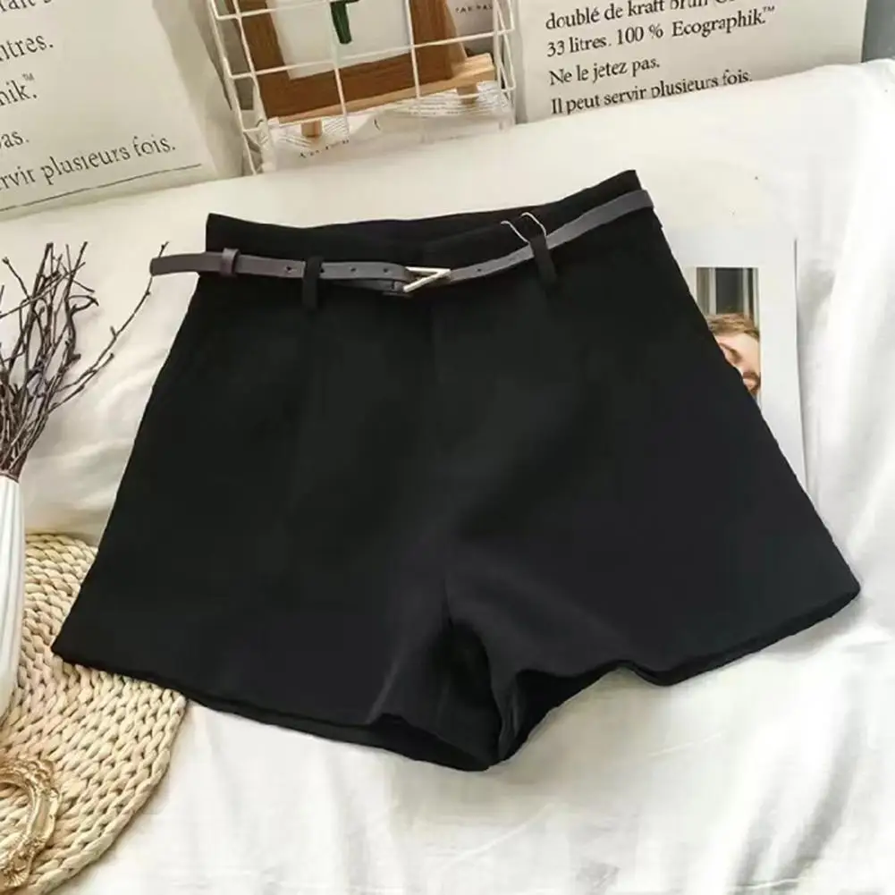 Loose Fit Women Shorts Stylish Women's Suit Shorts with Belt Pockets for Workwear Commuting Wide Leg Design in Solid Colors