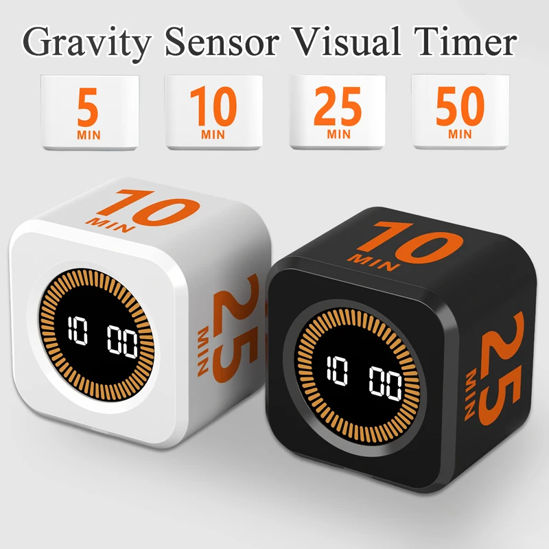 Gravity Sensor Timer, Visual Flip Timer with LED Screen, 5/10/25/50 Mins 4 Preset Time Cube Timer  for Work Fitness Yoga Cooking