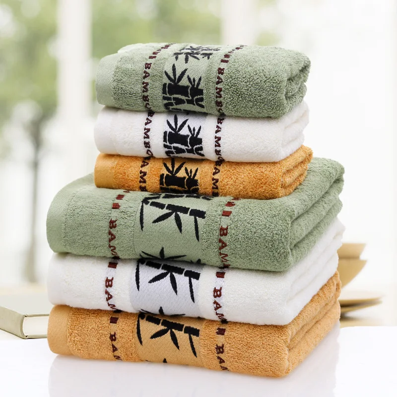 2PCS Bamboo Towels Set Soft Absorbent 34x74cm/70x140cm - Hand Face Hair Bath Towels Brown Cream Green Personalized Sport Gift