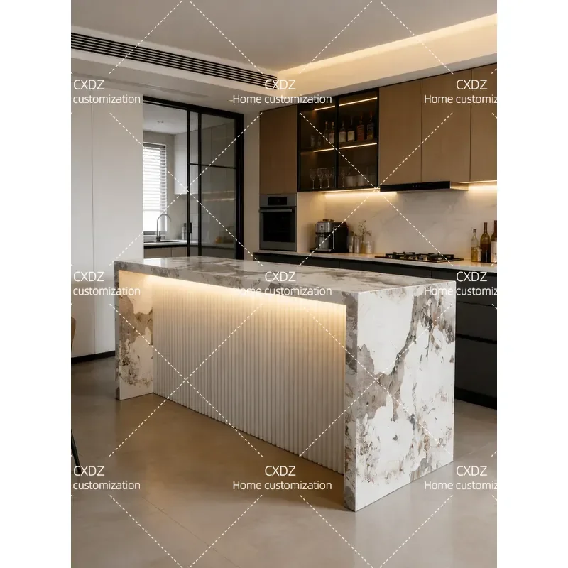 Small Rock Slab Bar Table Kitchen Island Dining Table Living Room Partition Side Cabinet Long Table for Small Apartment