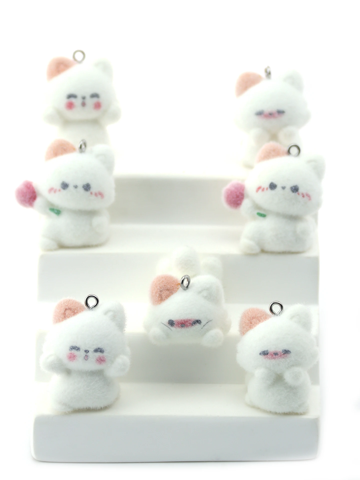 20pcs 3D Flocking Resin Cat Charms Animals Plush Dolls Pendants for Necklace Earrings DIY Making Jewelry Accessories Wholesale