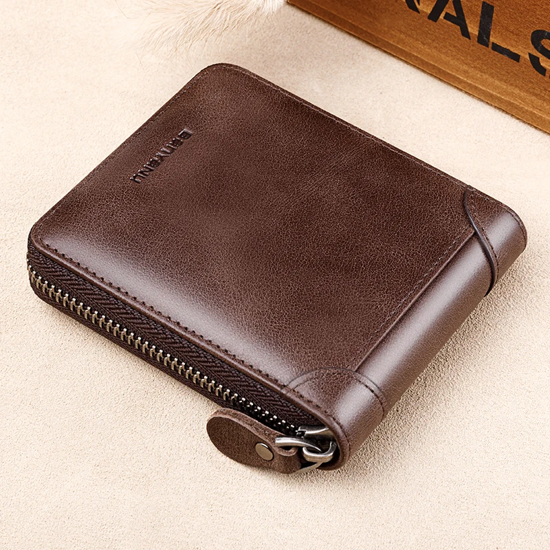 

Fashion Genuine Leather Wallet For Men Zipper Complete Closure Wallet Driving License Credit Card Holder Coin Bag Men's Wallet