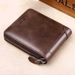 Fashion Genuine Leather Wallet For Men Zipper Complete Closure Wallet Driving License Credit Card Holder Coin Bag Men's Wallet