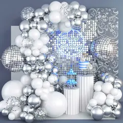 87Pcs Silver White Sequin Latex Balloons Arch Garland Kit Men Women 80s 90s Disco Birthday Party Decorations Graduation Supplies