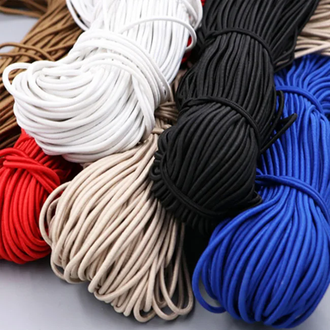 

2mm 2.5mm 3mm Braided Elastic Strong Stretch bungee elastic cord black round elastic latex