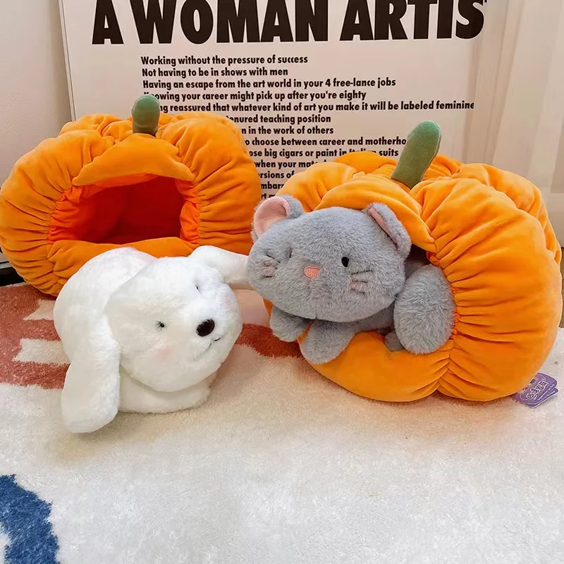 

Kawaii Cat Kennel Plush Toy Stuffed Soft Dog Doll Comfortable Sleeping House Pumpkin Nest Pet Halloween Decoration Children Gift