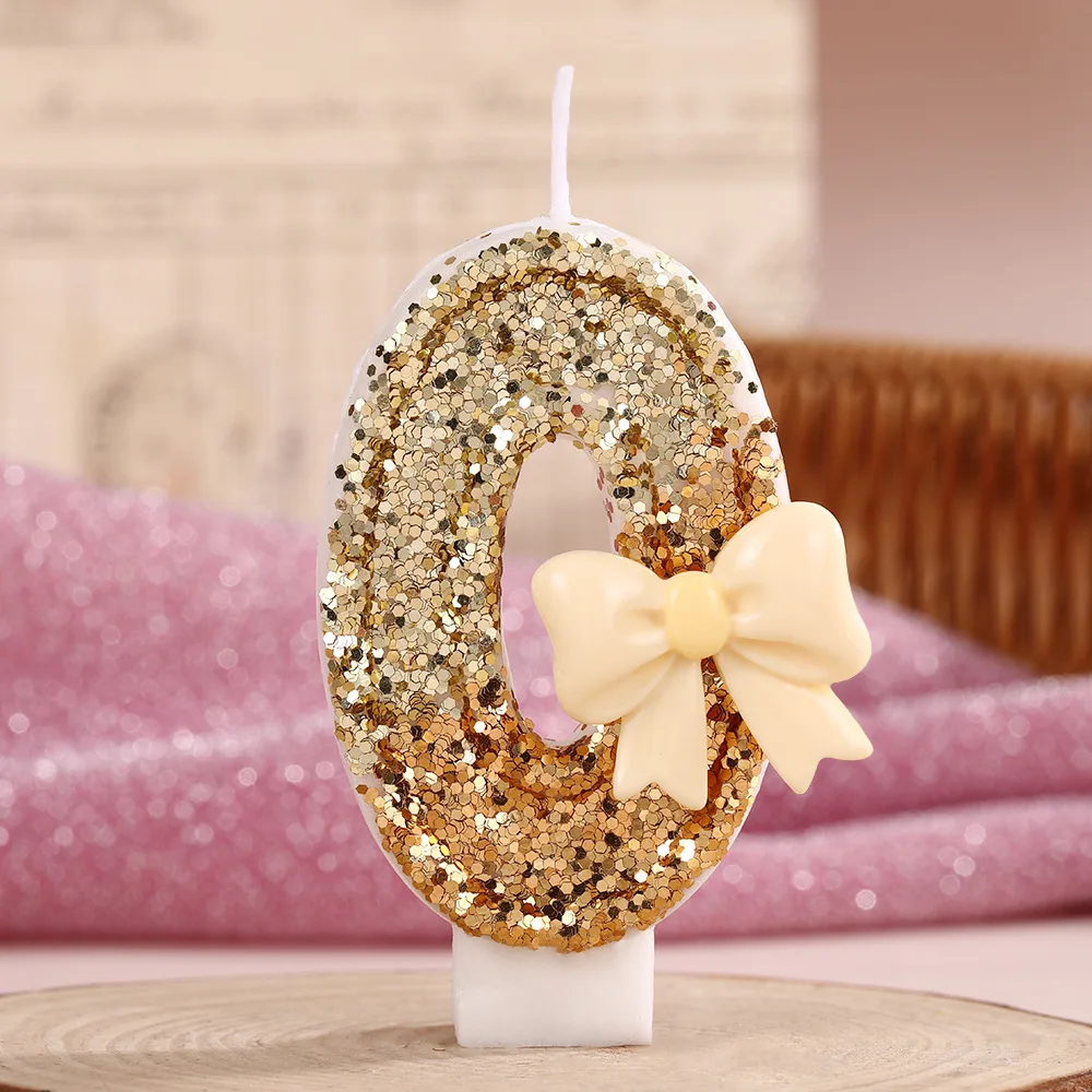 Golden Cream-Colored Bow-Shaped Number Candles - Festive Party Decoration Gifts - Birthday and Anniversary Candles