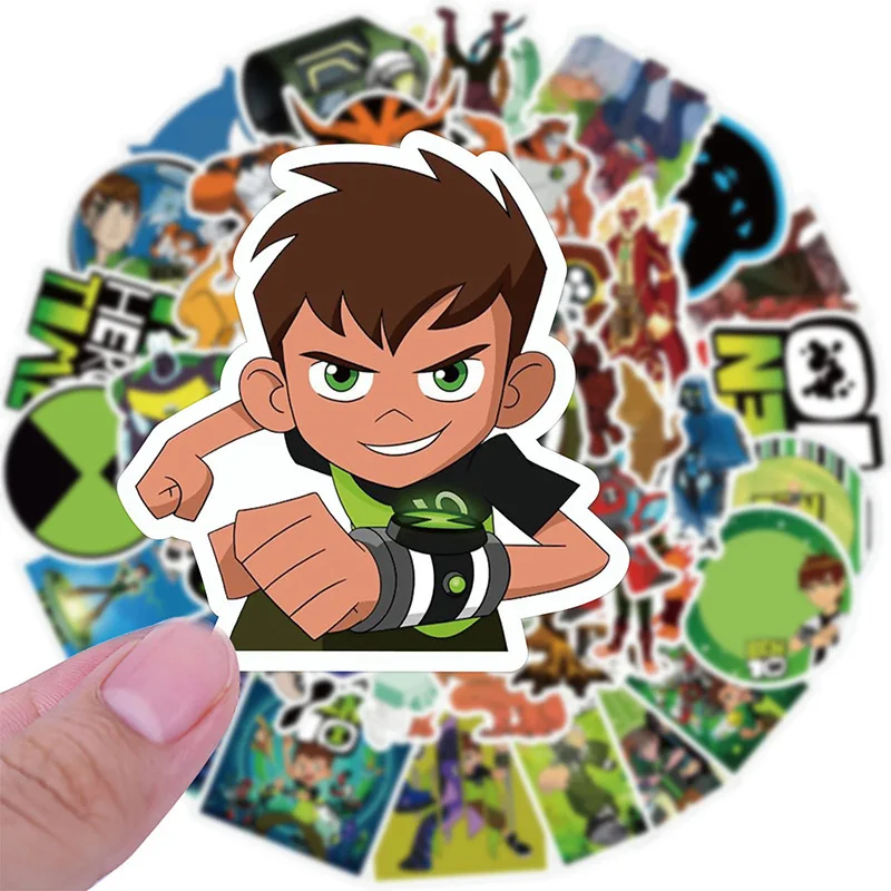 50pcs/set Ben 10 Cartoon 3D Stickers Toys Anime Figures Ben Wildmutt Four Arms Grey Matter XLR8 Upgrade Waterproof Stickers Toys