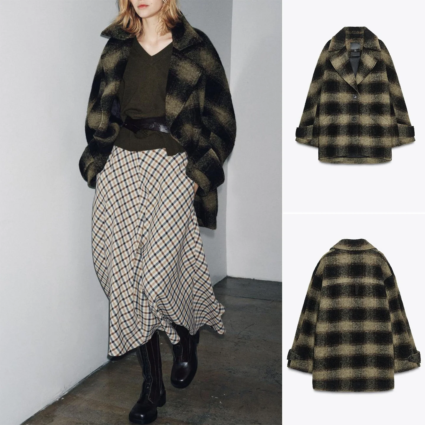 

Autumn Winter Women's Cheered Wool Blend ort Coat Collar Loose Retro Sle Commute Straight Tube Long Sve Polyester