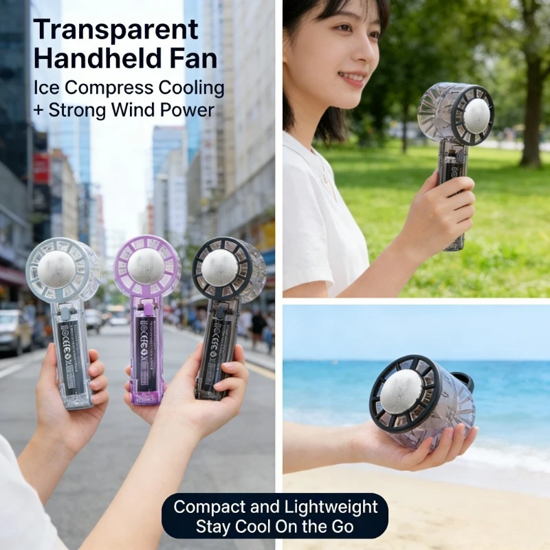 

Handheld transparent fan Mountaineering buckle Outdoor portable semiconductor mini student gift pocket small fan