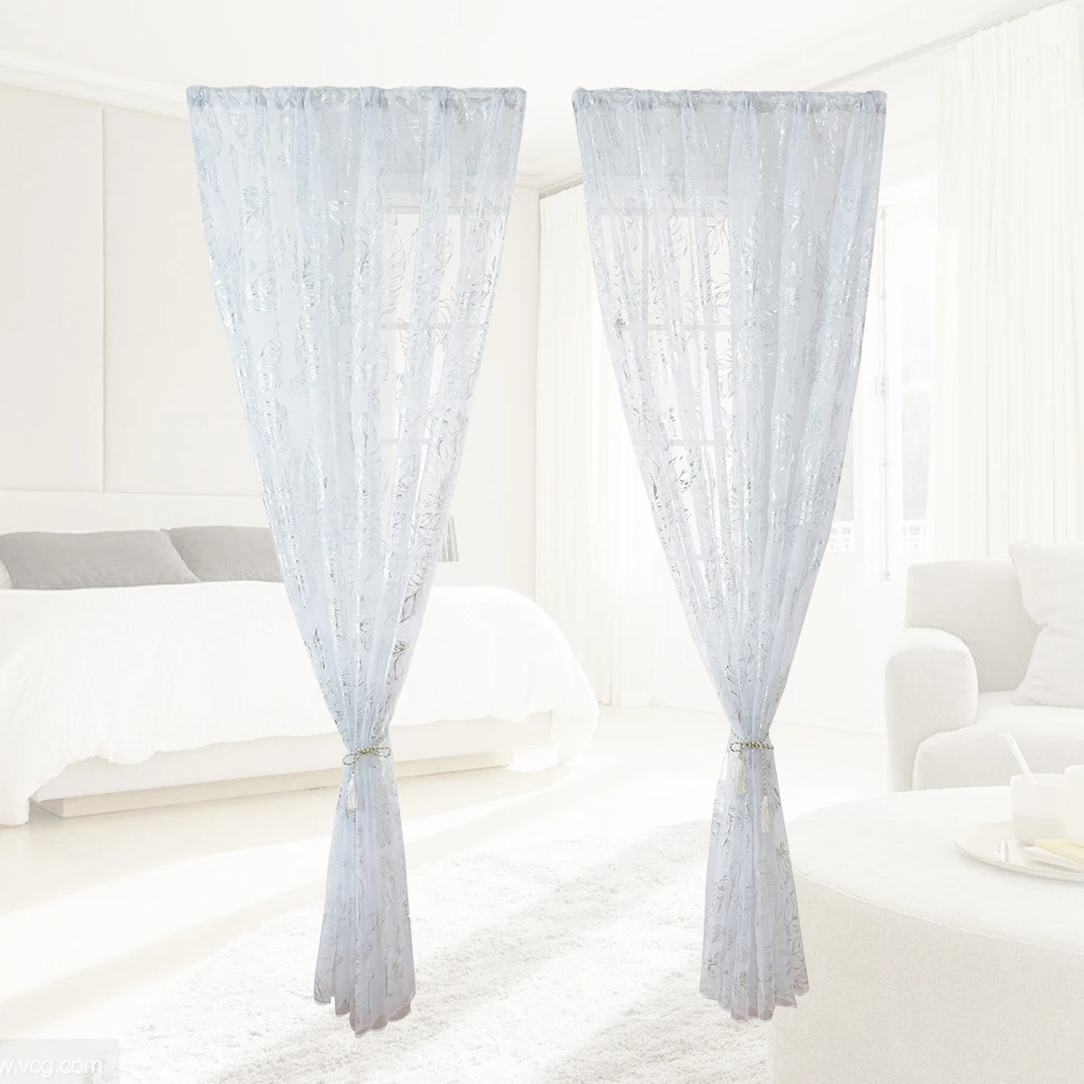 

1Pcs Sheer Bronzing Voile Curtain 100x200cm Silver Semi Sheer Light Filtering Panel for Modern Home Window Bedroom