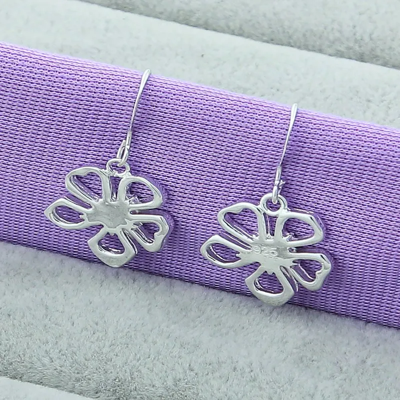 

925 Sterling Silver Flower Drop Earrings For Woman Wedding Engagement Fashion Party Charm Jewelry