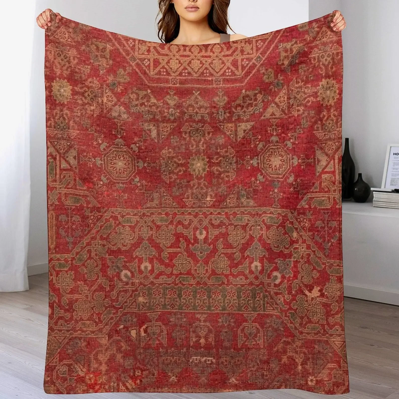 

Bohemian Medallion II // 15th Century Old Distressed Red Green Colorful Ornate Accent Rug Pattern Throw Blanket Loose Blankets