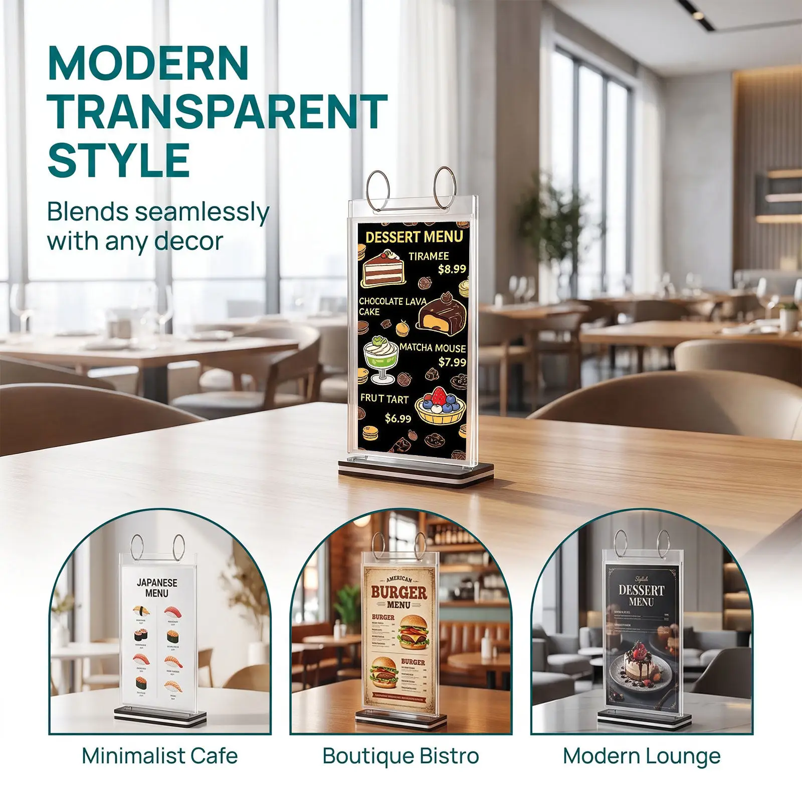 2Pcs Multi Page Flip Menu Stand Table Sign Holder Desktop Menu Holder Display Restaurant Bar Cafe Tabletop Advertising Sign