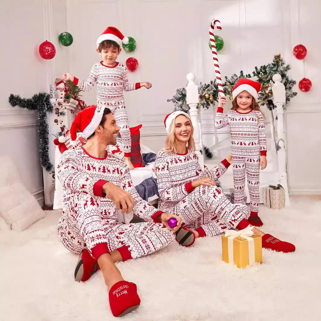 2025 Christmas Family Pack Family New Year set Christmas cotton soft family pajamas Home set Red New Year atmosphere