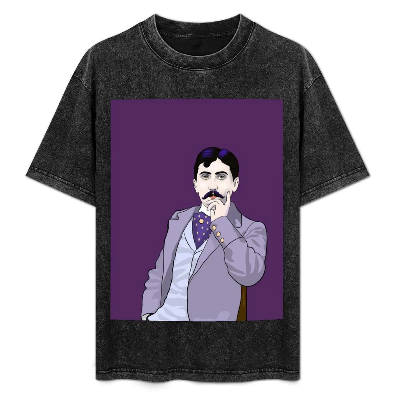 Camiseta con retrato de Marcel Proust en color morado oscuro, camiseta para vacaciones que combina con todo