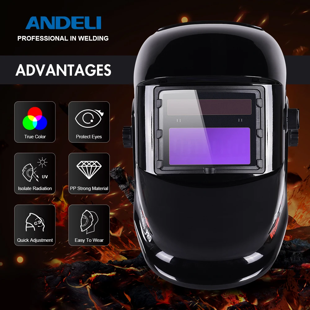 

ANDELI Auto Darkening Welding Helmet Large Viewing True Color Solar Powered Welding Mask for TIG MIG ARC Grinding Welder