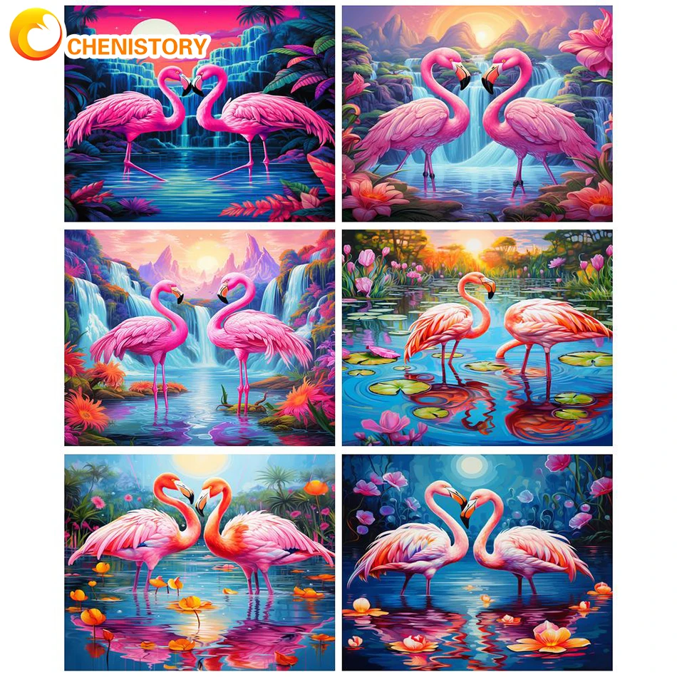 

PhotoCustom Flamingo Oil Painting By Numbers Animal Coloring Drawing Picture Adults Paints Number DIY Kits On Canvas Home Decor