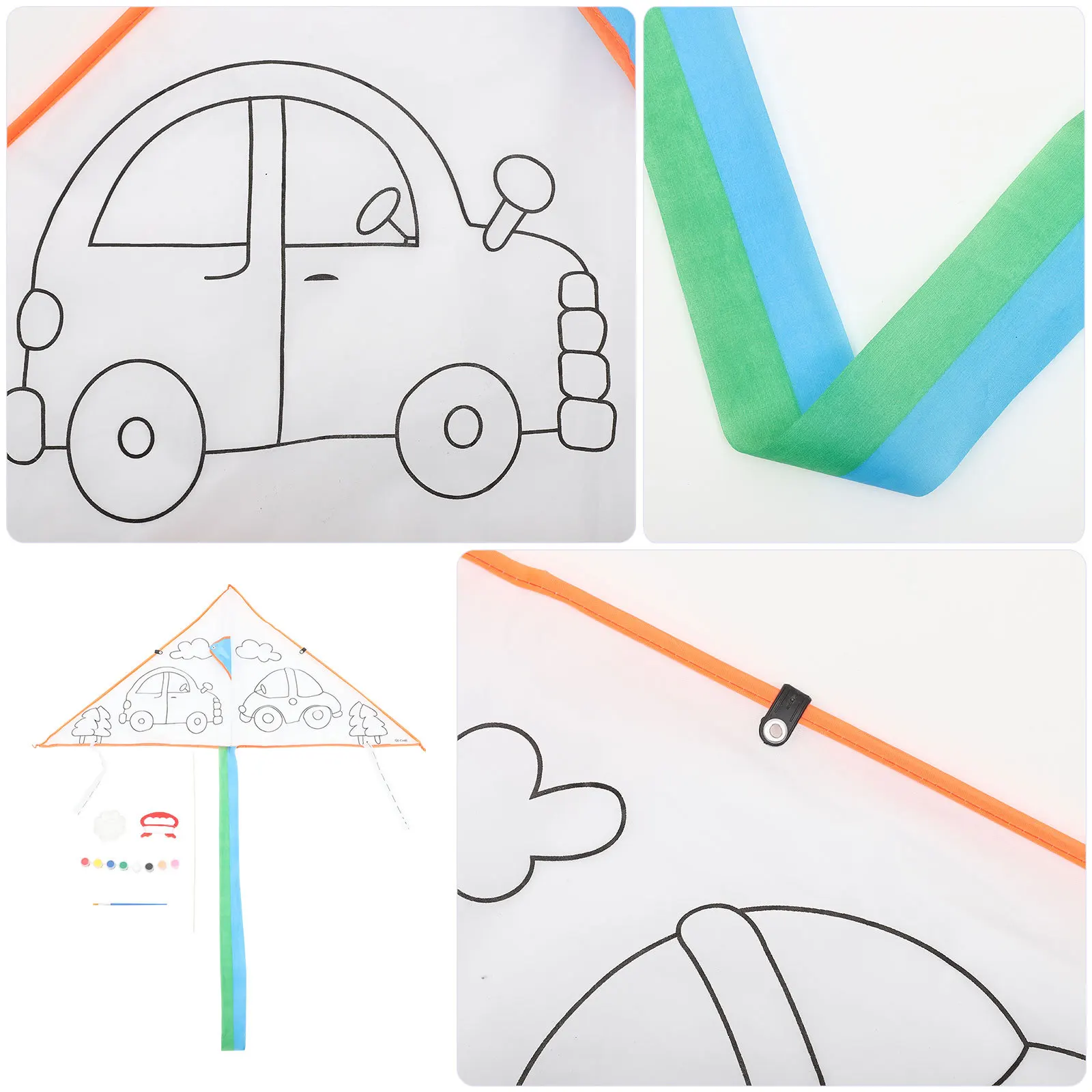 

2Sets DIY Hand Painted Kite Kids Coloring Kit Creative Art Polyester Flying Graffiti Educational Activity DIY Blank Kite