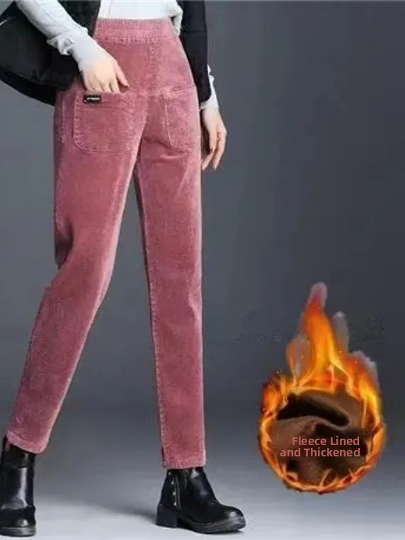 

Брюки женские вельветовые с высокой талией, свободные, на резинке, осенне-зимние, больших размеров, длинные, на подкладке, повседневные