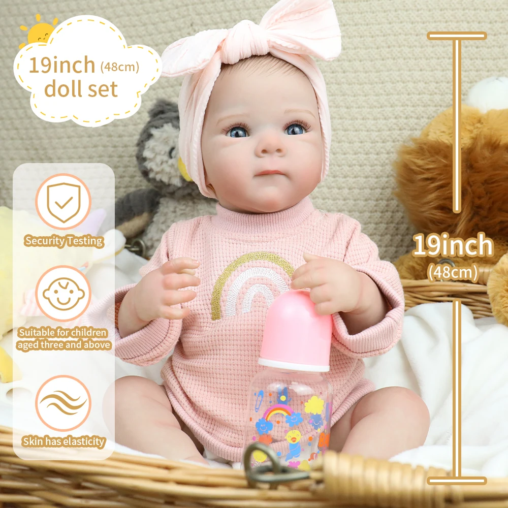 

19inch Bebe Reborn Baby Newborn Doll Girl Bettie Full Body Vinyl Silicone Cuddly Hair-painted Doll Kids Girls Christmas Gifts