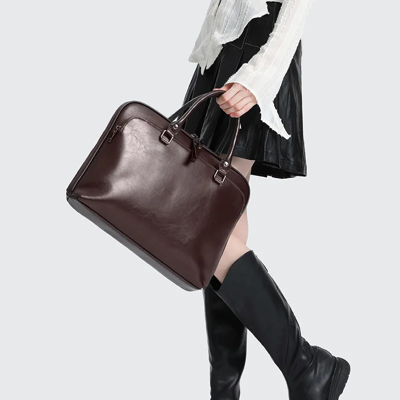 2024 Women's Briefcase with Large Capacity Cowhide Leather and Simple Design, Perfect for Commuting and Business Trips