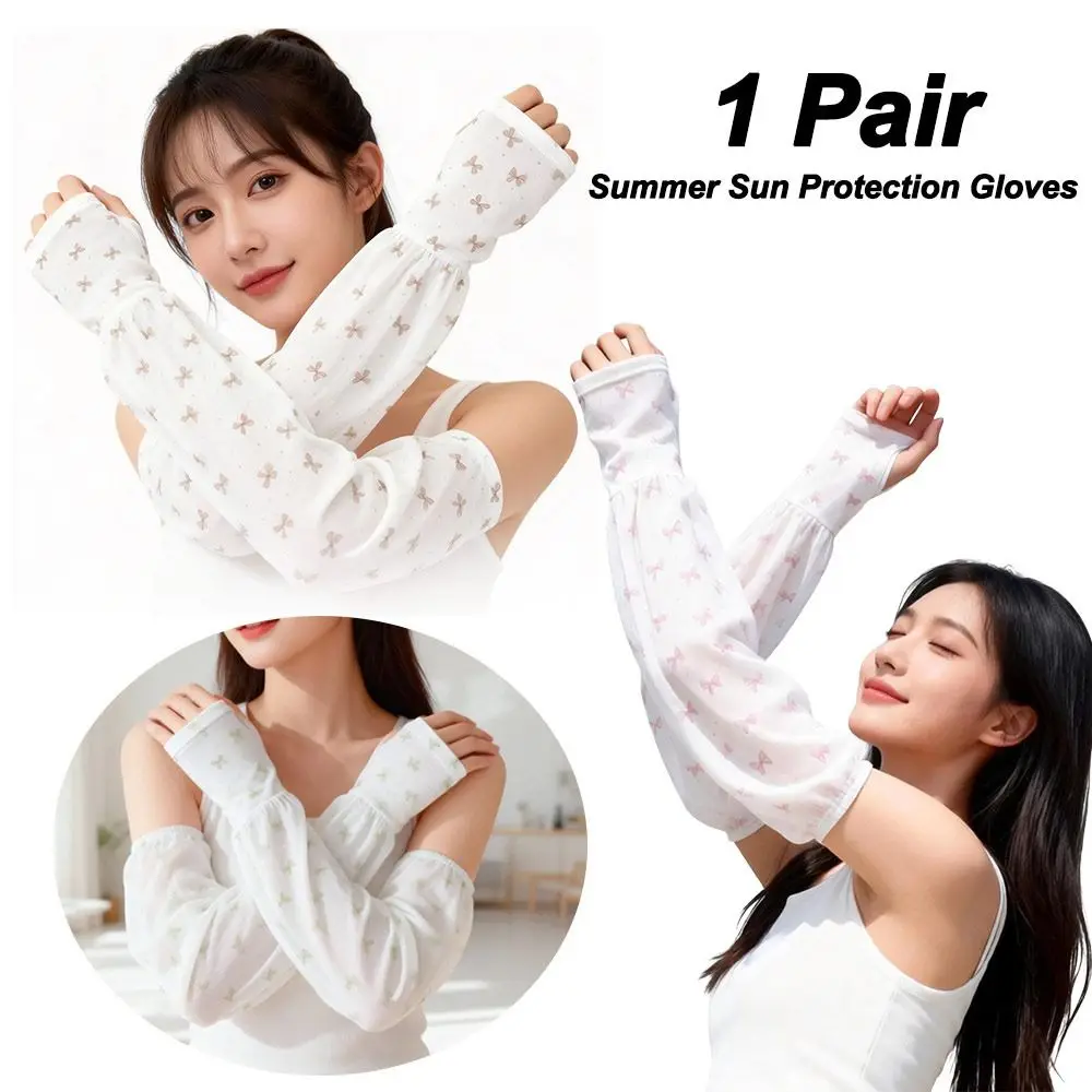 

Gifts Ice Silk Summer Sun Protection Gloves UV Protection Bow Printed Finger Sleeves Soft Cycling Gloves