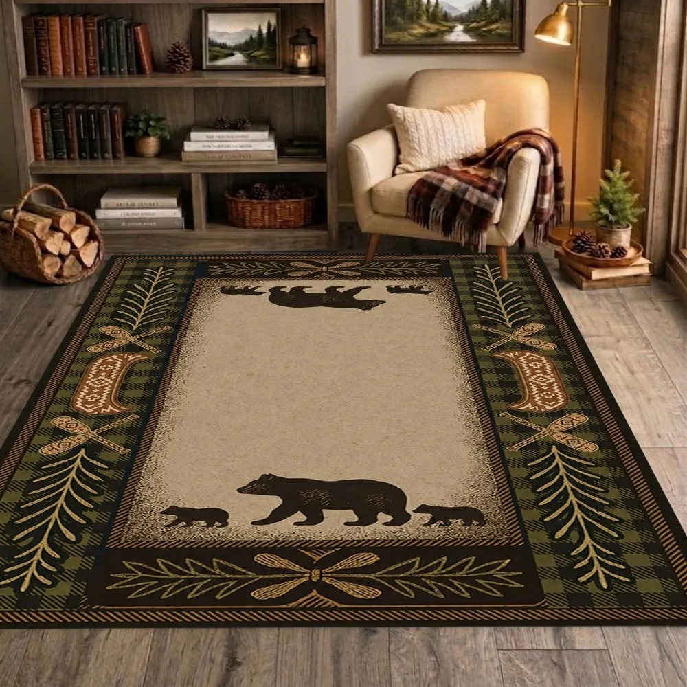 Rustic Mother Bear Pine Carpet For Living Room Southwest Aztec Geometric Rug Mountain Cabin Bedroom Bedside Floor Mat Doormat