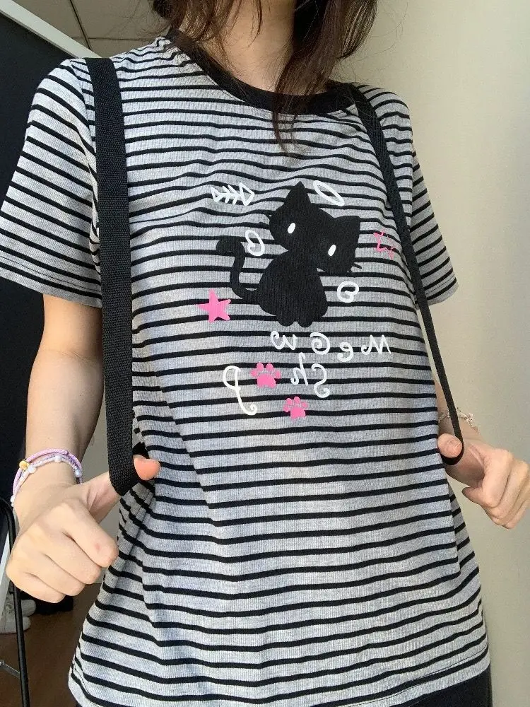 Summer Woman T Shirts Japanese Tees O-neck Short Sleeve Kawaii Anime Print Cute Subculture Y2k Tops Cartoon Sweet T-shirt Chic