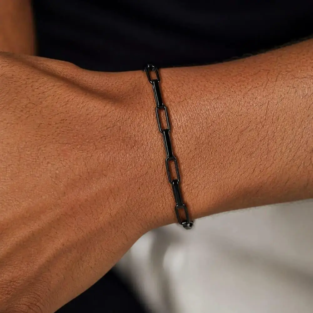 Unisex Silver Paper Clip Chain Bracelet Simple Rectangular Link Stainless Steel Bracelet Fashion Daily Accessory Gift Pulsera