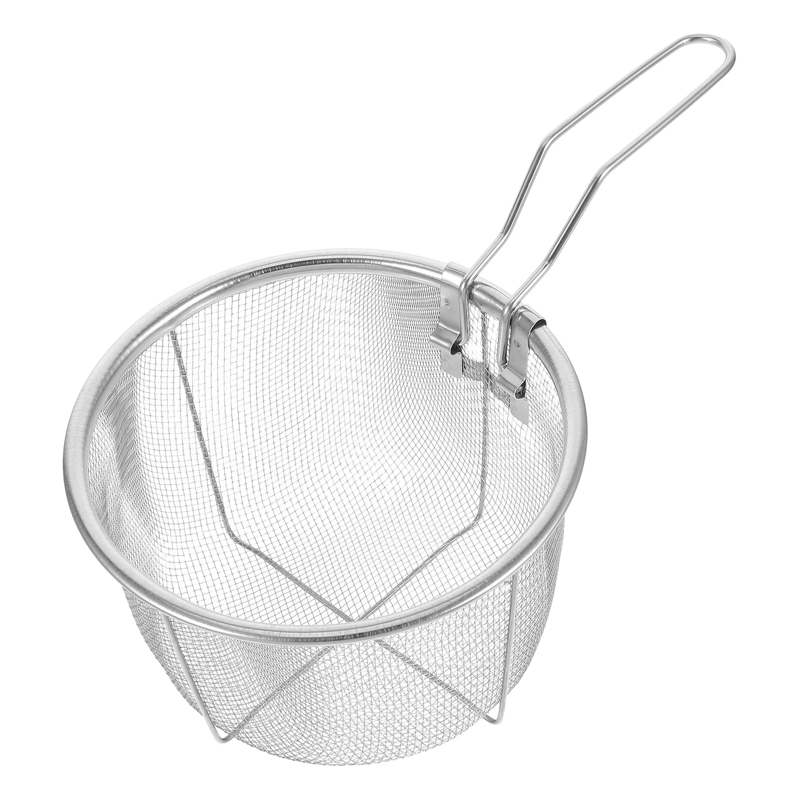 

Stainless Steel Frying Basket Food Colander Round Fried with Long Handle Mini Oven