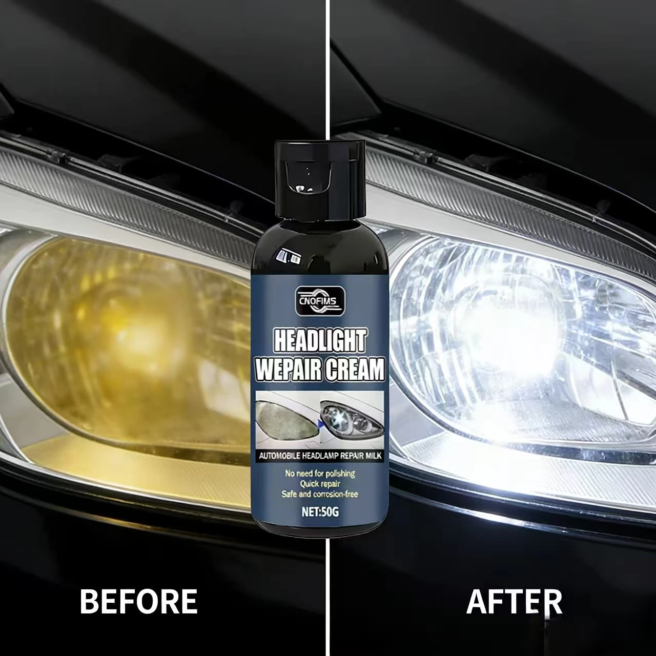 50G CNOFIMS Headlight Repair Cream for BMW Toyota – No Polishing Needed, Quick Repair, Safe & Corrosion-Free Auto Lamp Care Tool