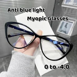 Retro Cat Eye Myopic Eyeglass Large Frame  Blue Light Blocking Eye Protection Near Sight Glasses Women Short-sighted Eyeglasses