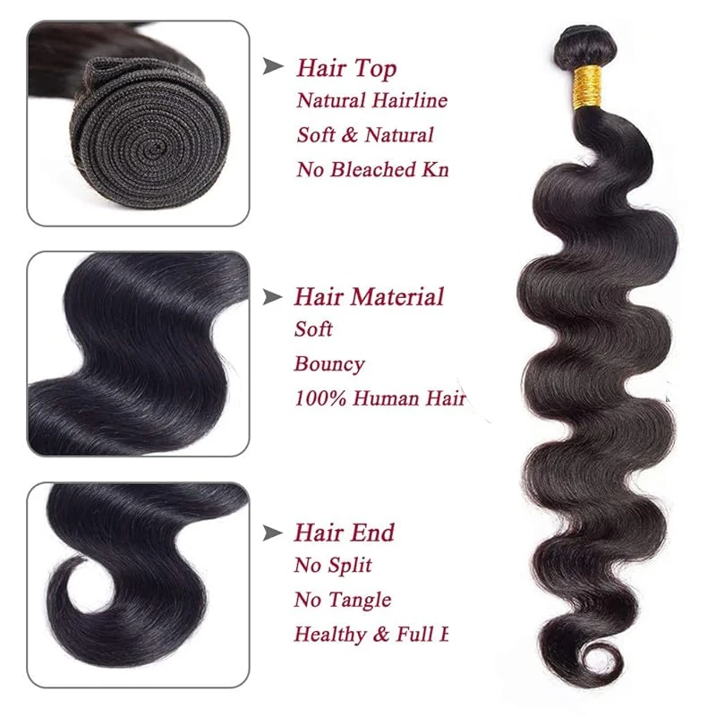 Bundel rambut tertutup bagian bebas bundel gelombang tubuh # 1B 13x4 renda Swiss transparan hitam alami cocok untuk wanita