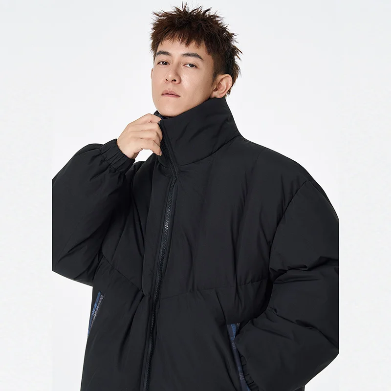 سترة مبطنة بالقطن بياقة واقفة على الطراز الكوري - أسود (أبيض/قهوة) S-3XL مجموعة خريف وشتاء جديدة خفيفة الوزن ودافئة