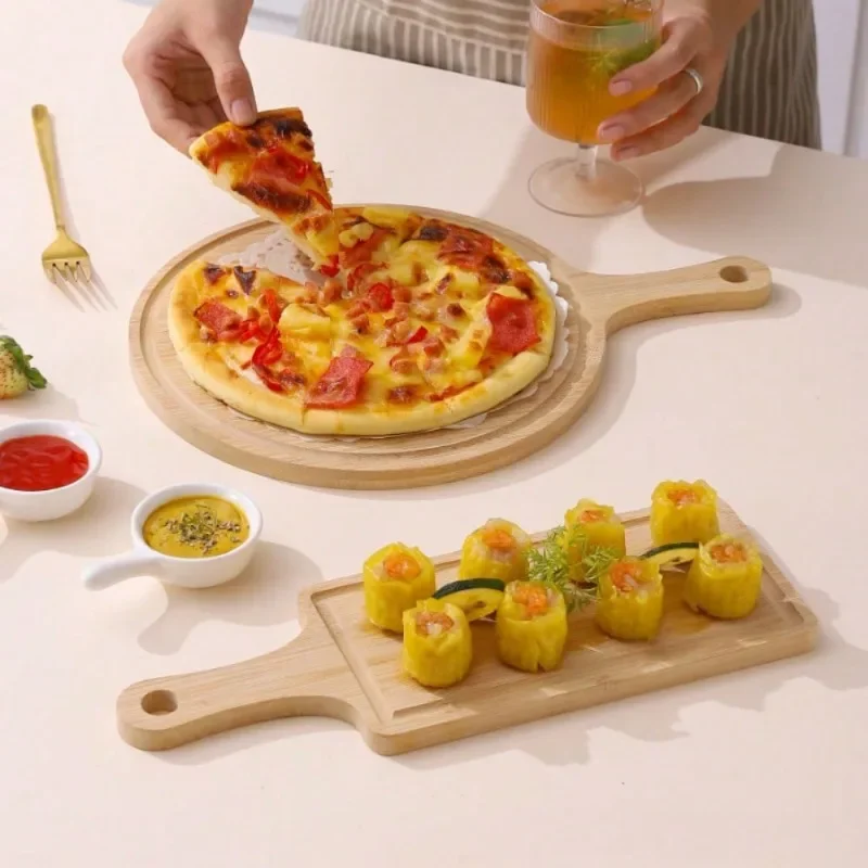 Bambus-Serviertablett, Schneidebrett, perfekt für Pizza, Desserts, Steak, Brot, Käse, Mehrzweck-Party-Servierzubehör