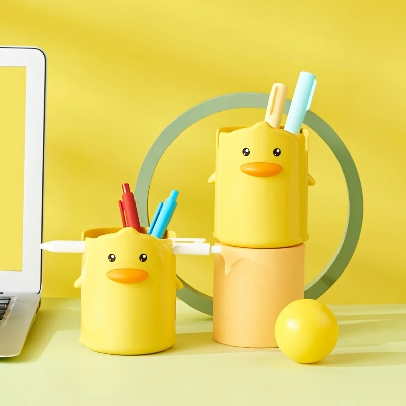 Office Study Yellow Duck Adorable Creative Cartoon Desktop Plastic Pen Holder