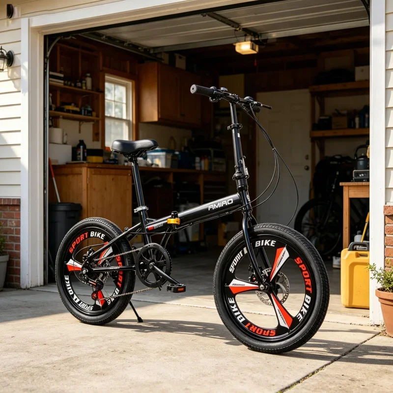 

Черный 20-дюймовый легкий складной велосипед с цельным колесом, ультралегкий портативный студенческий велосипед с дисковыми тормозами и переменной скоростью