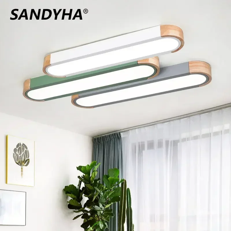 

SANDYHA Ceiling Lights Nordic Led Wood Iron Acrylic Rectangle Runway Lamp for Living Room Bedroom Decor Indoor Lighting Fixtures