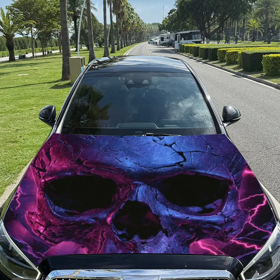 

Lightning Crack Skull Pattern Vinyl Car Hood Film-UV Resistant, Easy To Apply Decorative Stickers, Suitable For Trucks And SUVs-