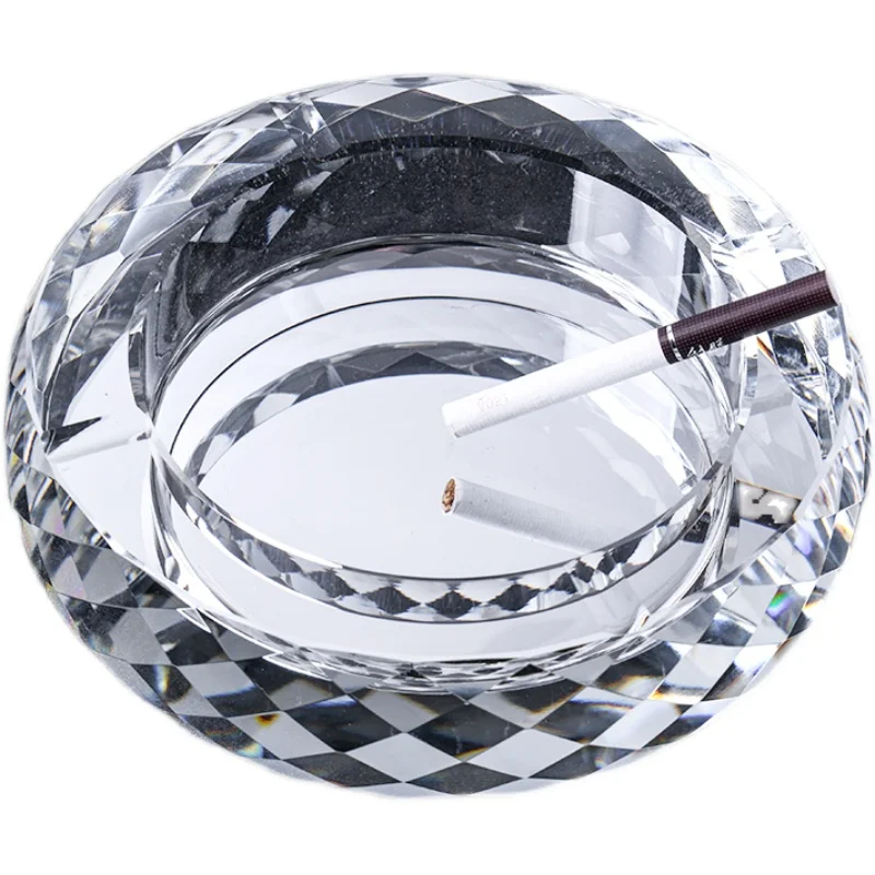 Circular crystal glass ashtray, creative and personalized trend, European large, high-end living room, office, home KTV ashtray